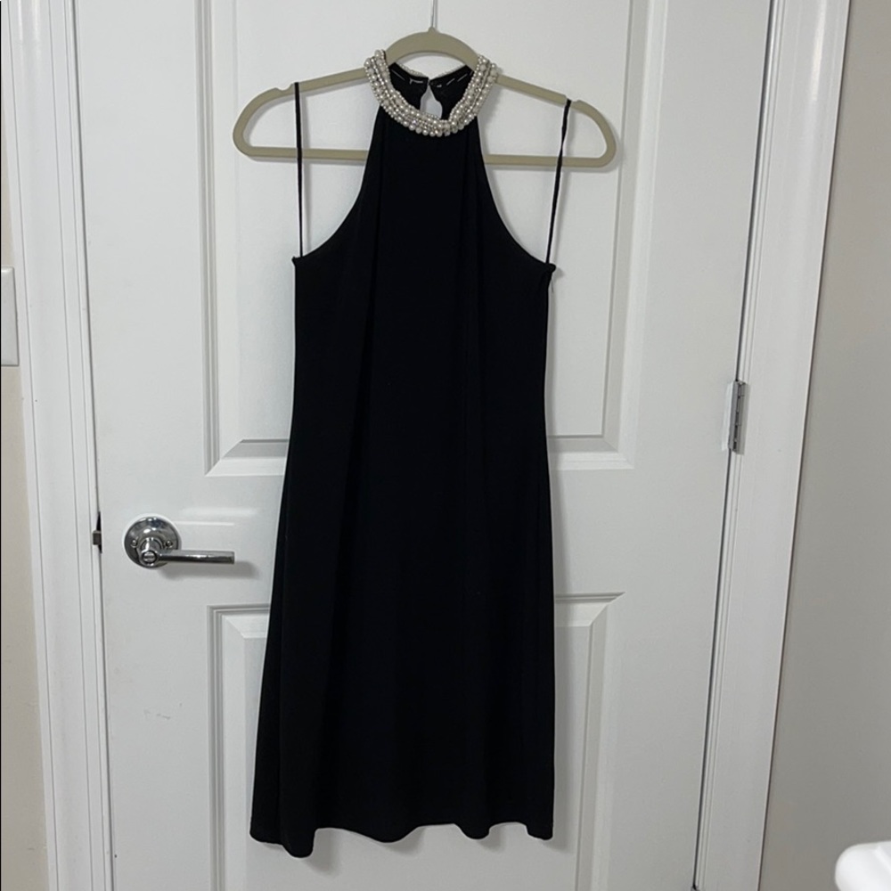 pearl and studs high neck mini dress